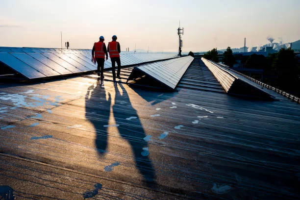 Limpiar Placas Solares en un techo para mejorar la eficiencia energética.