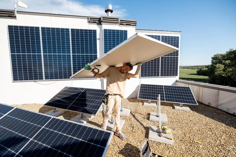 Instalación de paneles solares para alimentar un aire acondicionado en un hogar