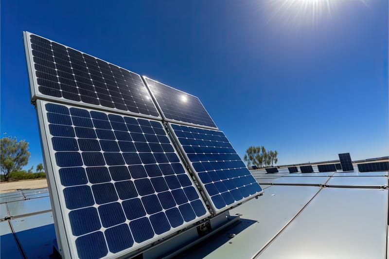 Panel solar monocristalino mostrando alta eficiencia en la conversión de luz solar a electricidad.